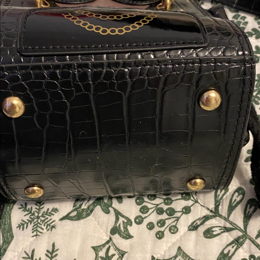 Black Croc-Embossed Handbag with Face Design, fun purse good condition - Picture 6 of 9